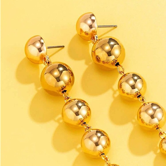 Gold Ball Drop Beaded Dangle Earrings - Picture 5 of 5